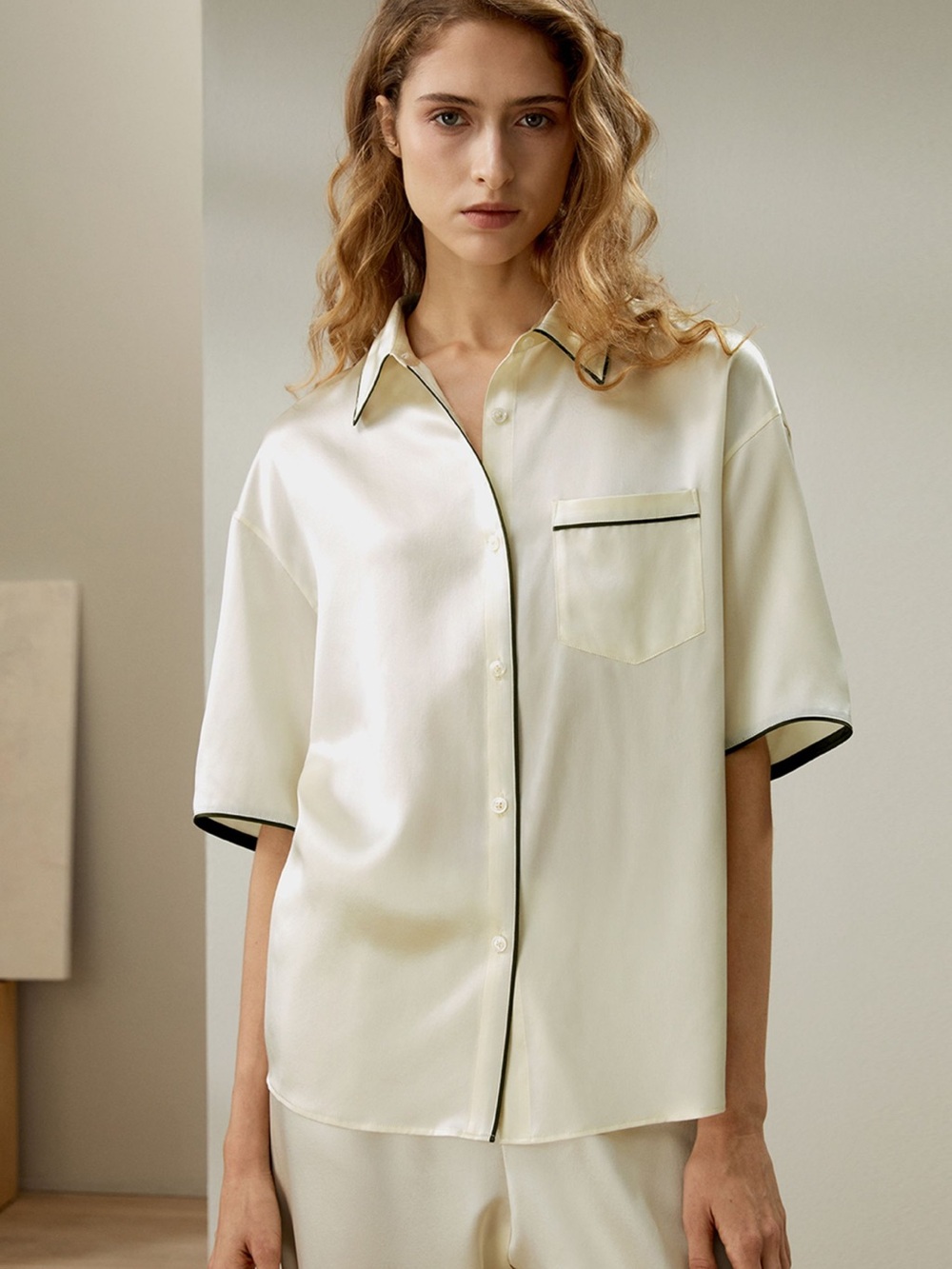 LILYSILK 100% Silk Button-Up Short Sleeve Pajama Top